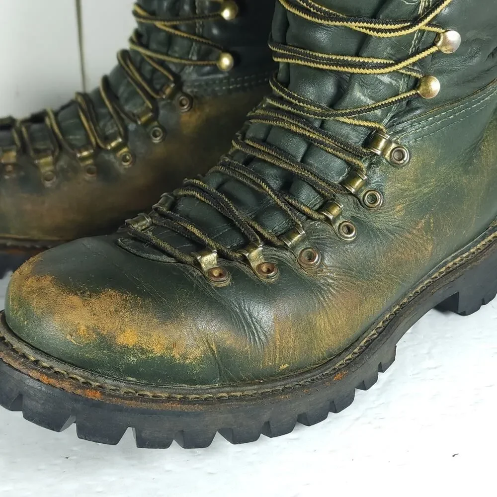 Herman Survivors Men's Vtg 60's US9/ 4N Green Leather Insulated Logger Boots